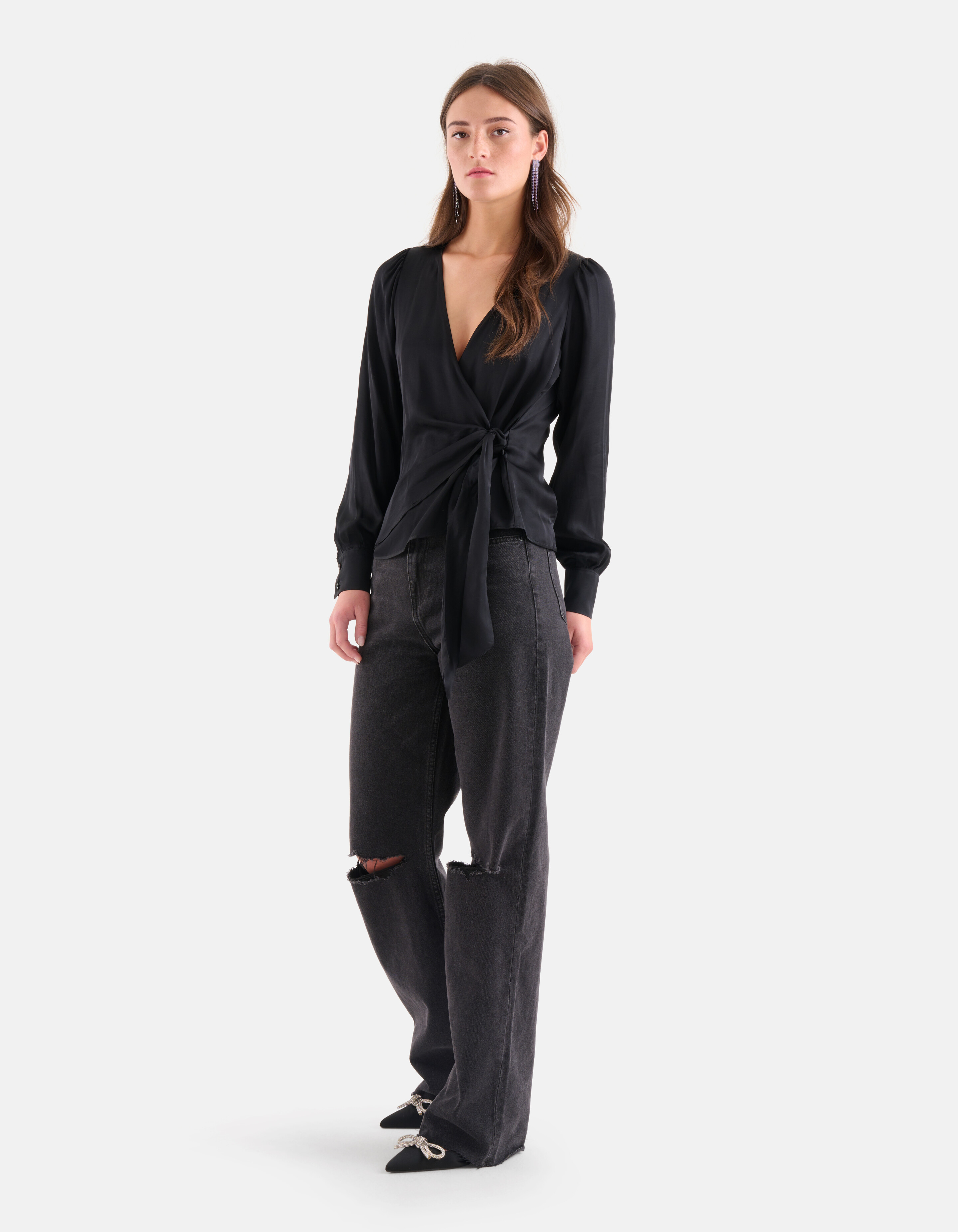Satin-Wickelbluse Schwarz SHOEBY WOMEN