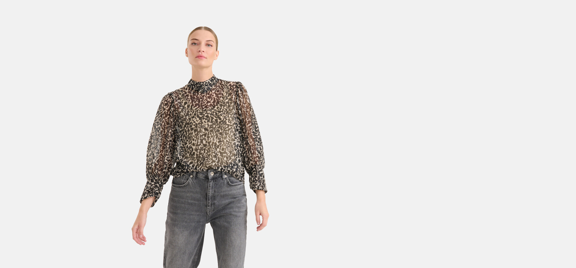 Chiffon Panterprint Blouse Zwart/Beige SHOEBY WOMEN