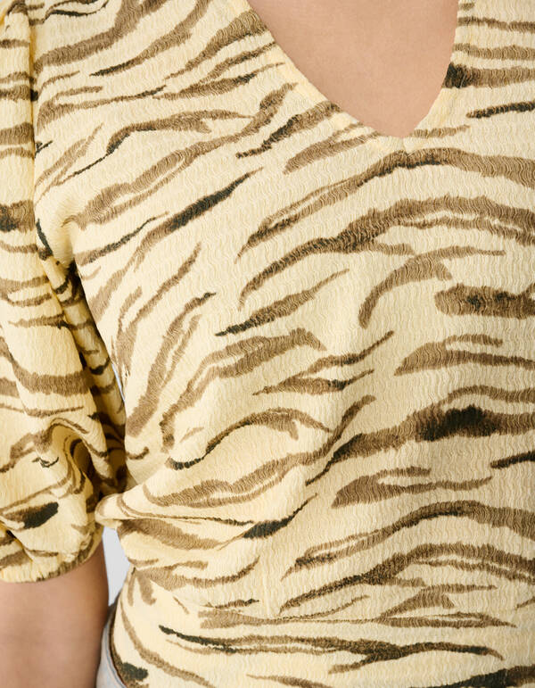 Crinkle Tiger V-Ausschnitt Top Hellgelb SHOEBY WOMEN