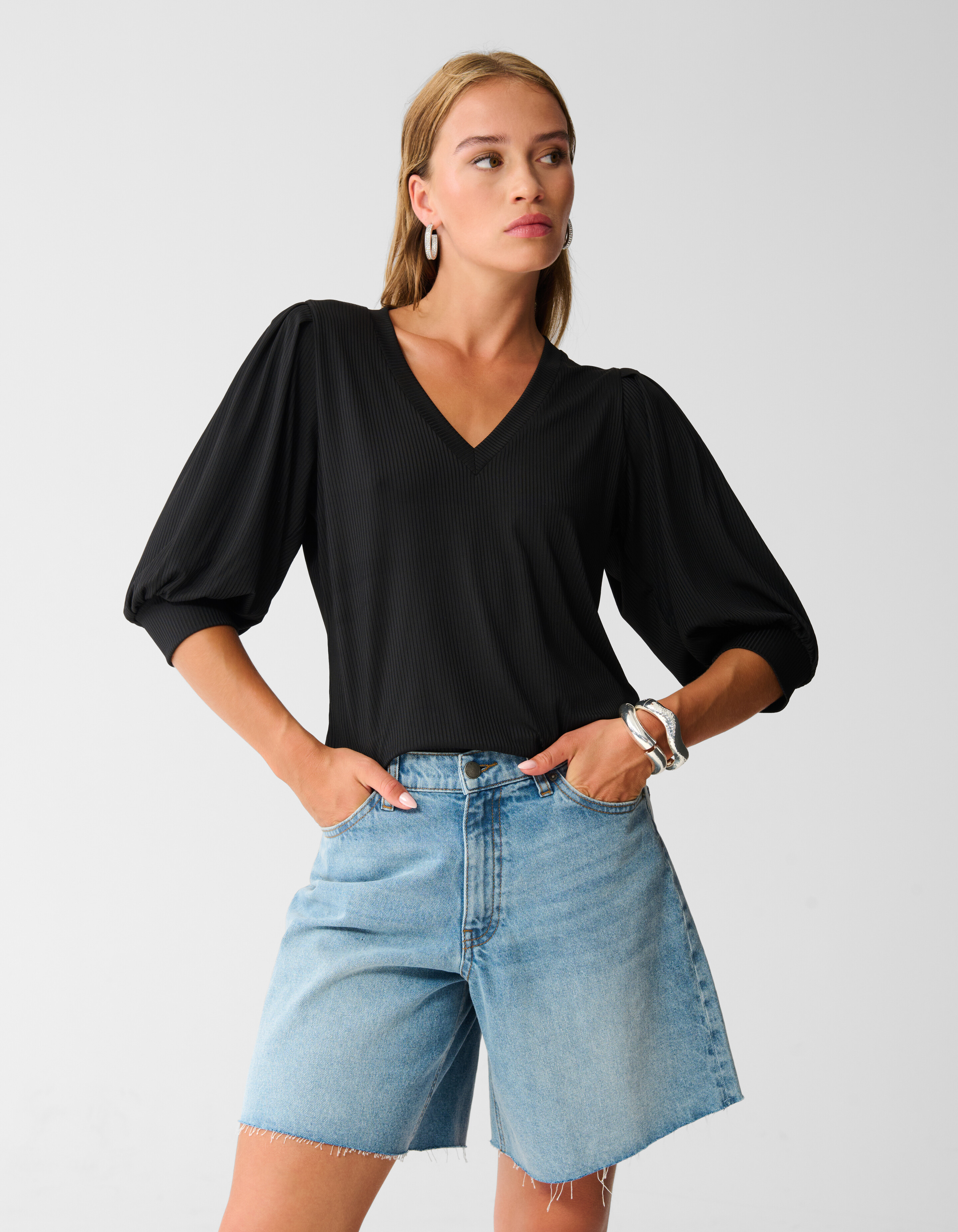 Rippen-Jersey-Top Schwarz SHOEBY WOMEN