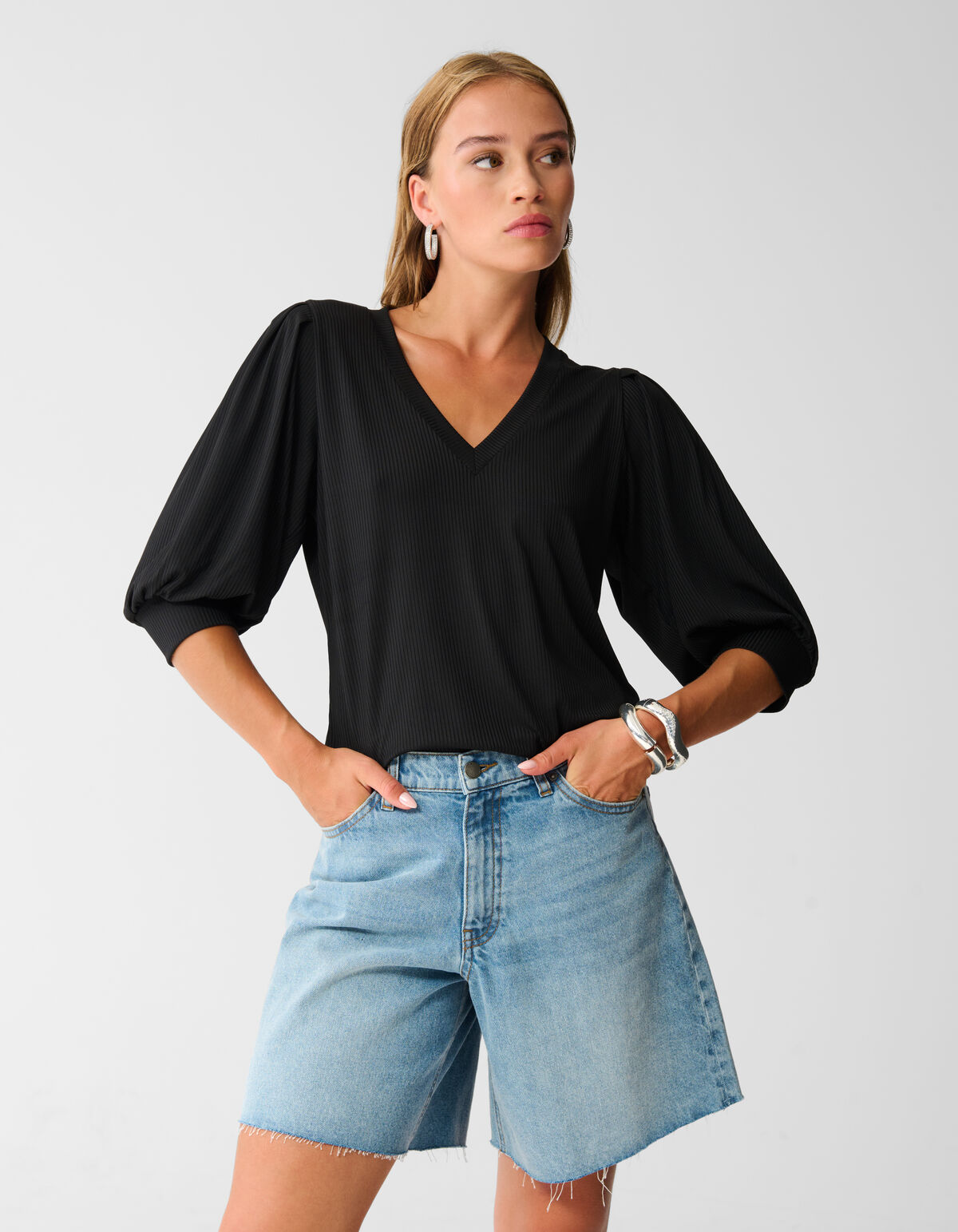 Rippen-Jersey-Top Schwarz SHOEBY WOMEN