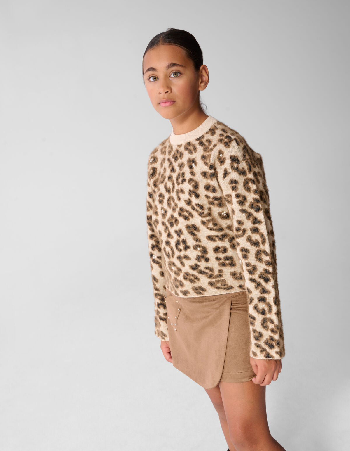 Leopard-Pullover mit Perlen Braun SHOEBY GIRLS