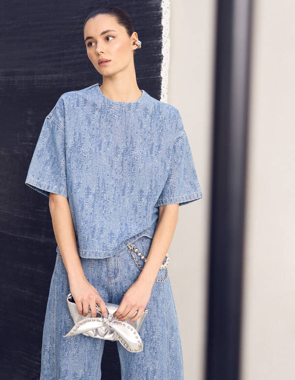 Oversized Jacquard Denim T-Shirt Blau SHOEBY WOMEN