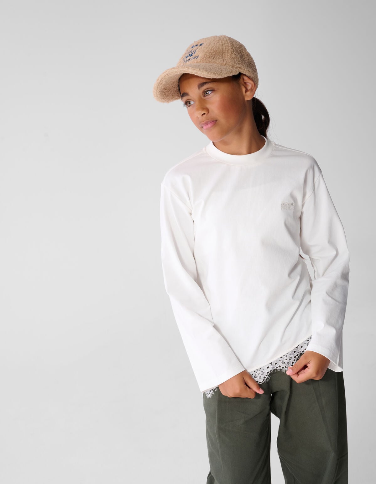 Asymmetrische Langarmshirt mit Spitze Wei&szlig; SHOEBY GIRLS