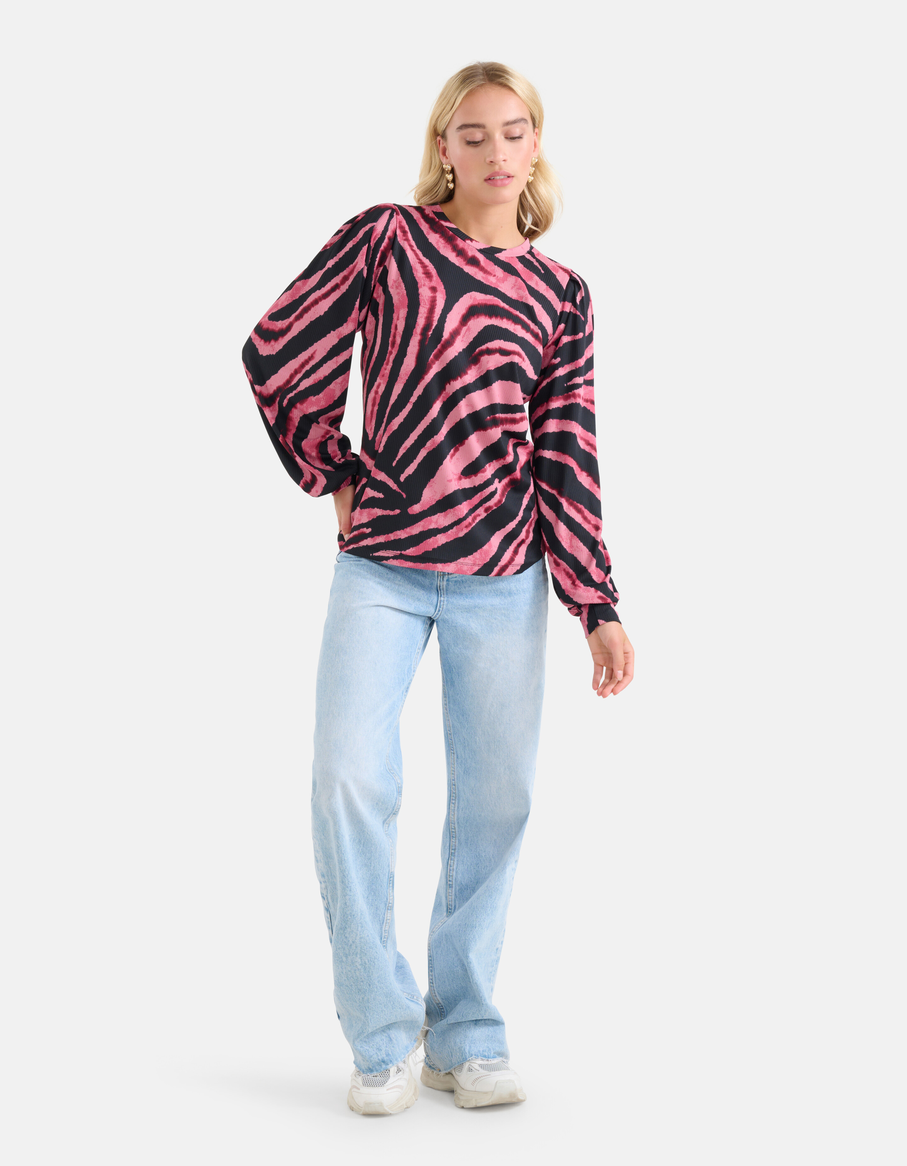 Bedrucktes Rippen-Langarmshirt Rosa SHOEBY WOMEN