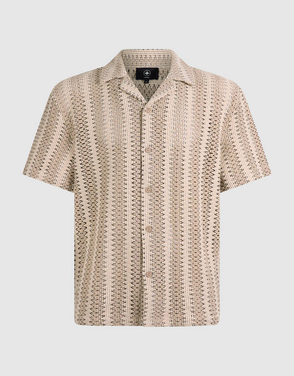 Gestreiftes H&auml;kel-Overshirt in Sandfarben SHOEBY MEN