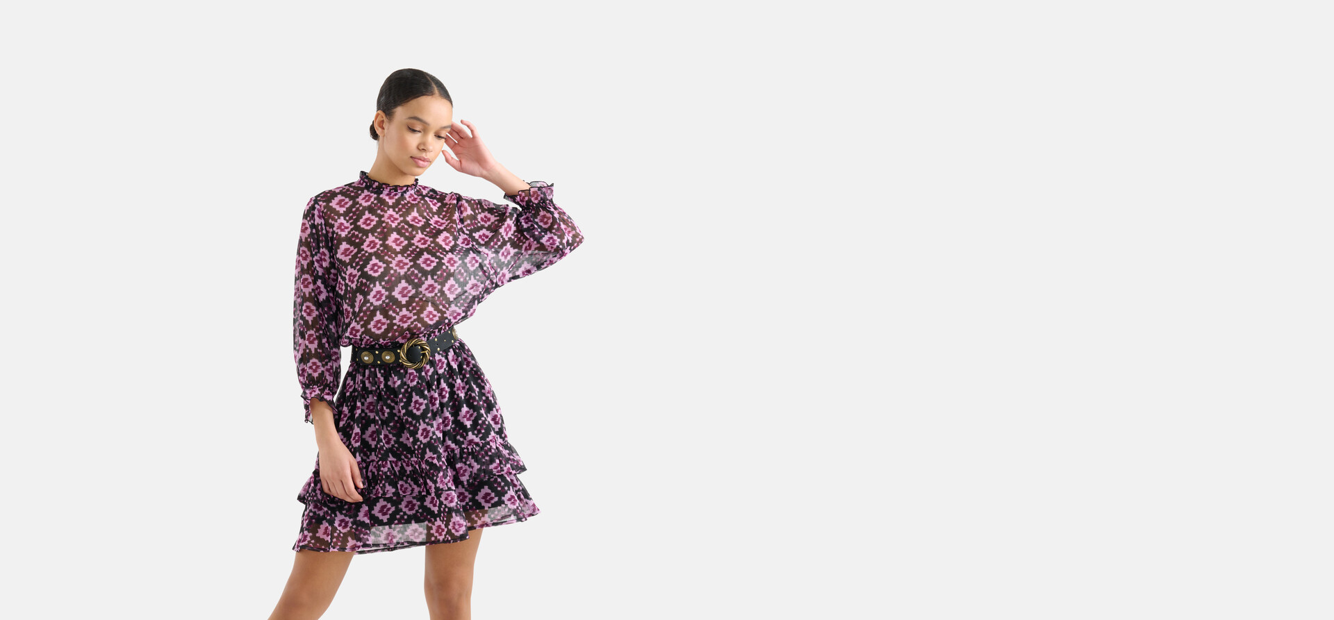 Printed Chiffonkleid Schwarz/Violett SHOEBY WOMEN