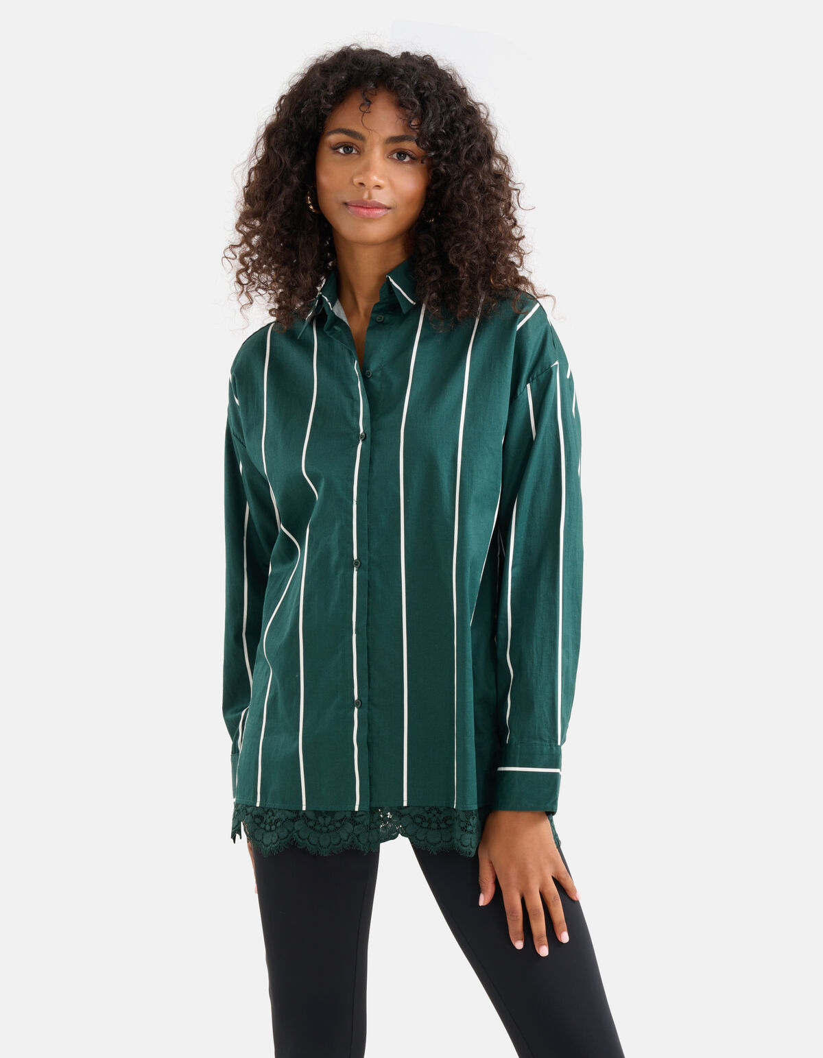 Bluse mit Nadelstreifen aus Spitze Dunkelgr&uuml;n SHOEBY WOMEN