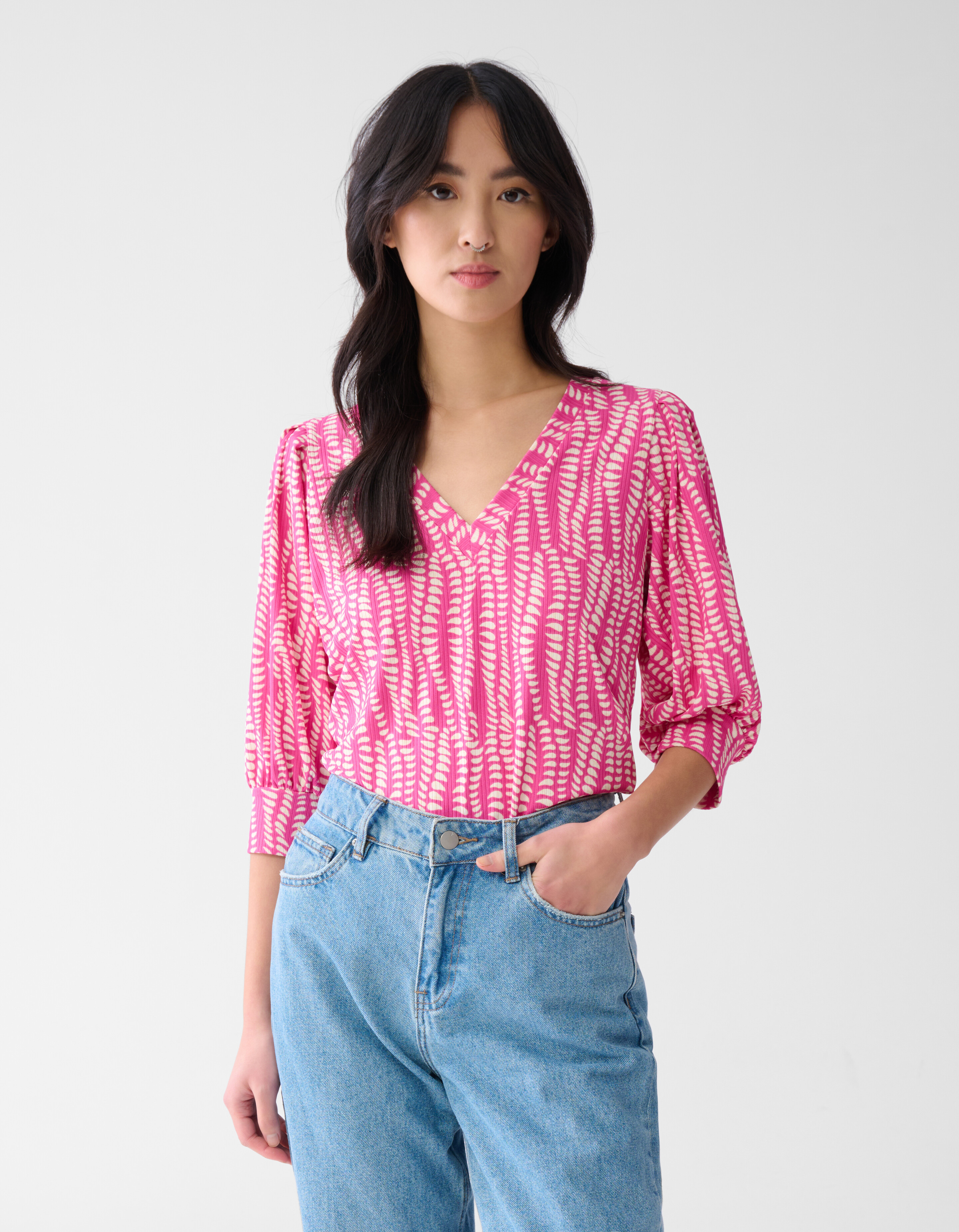 Bedrucktes Rippenjersey Top Rosa SHOEBY WOMEN