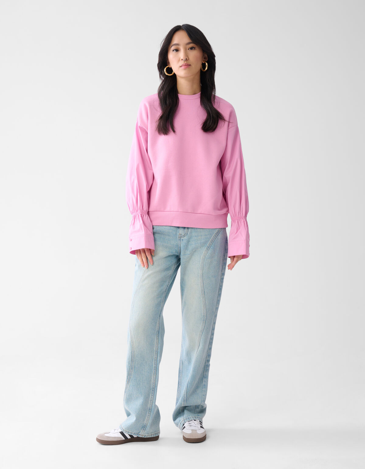 Pullover mit Popeline-Ärmeln Rosa SHOEBY WOMEN