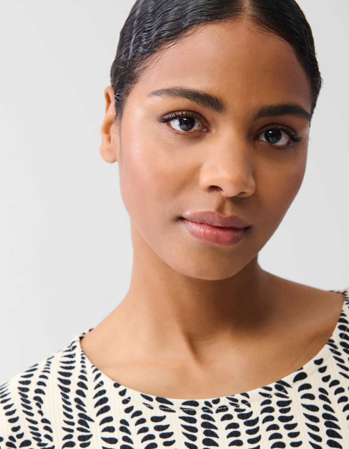 Printed Rib Jersey Top White SHOEBY WOMEN
