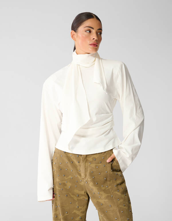 Drapierte Schulter Longsleeve Ecru SHOEBY WOMEN