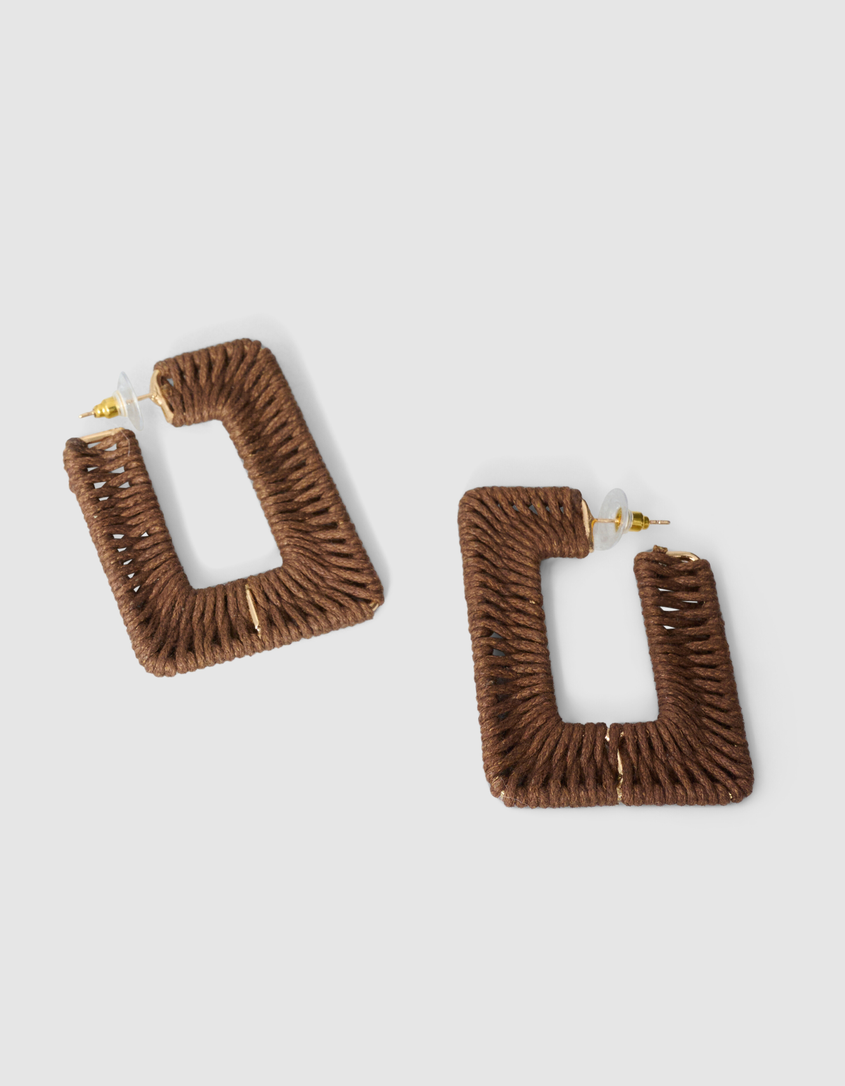 Quadratische Raffia-Ohrringe Dunkelbraun SHOEBY ACCESSOIRES