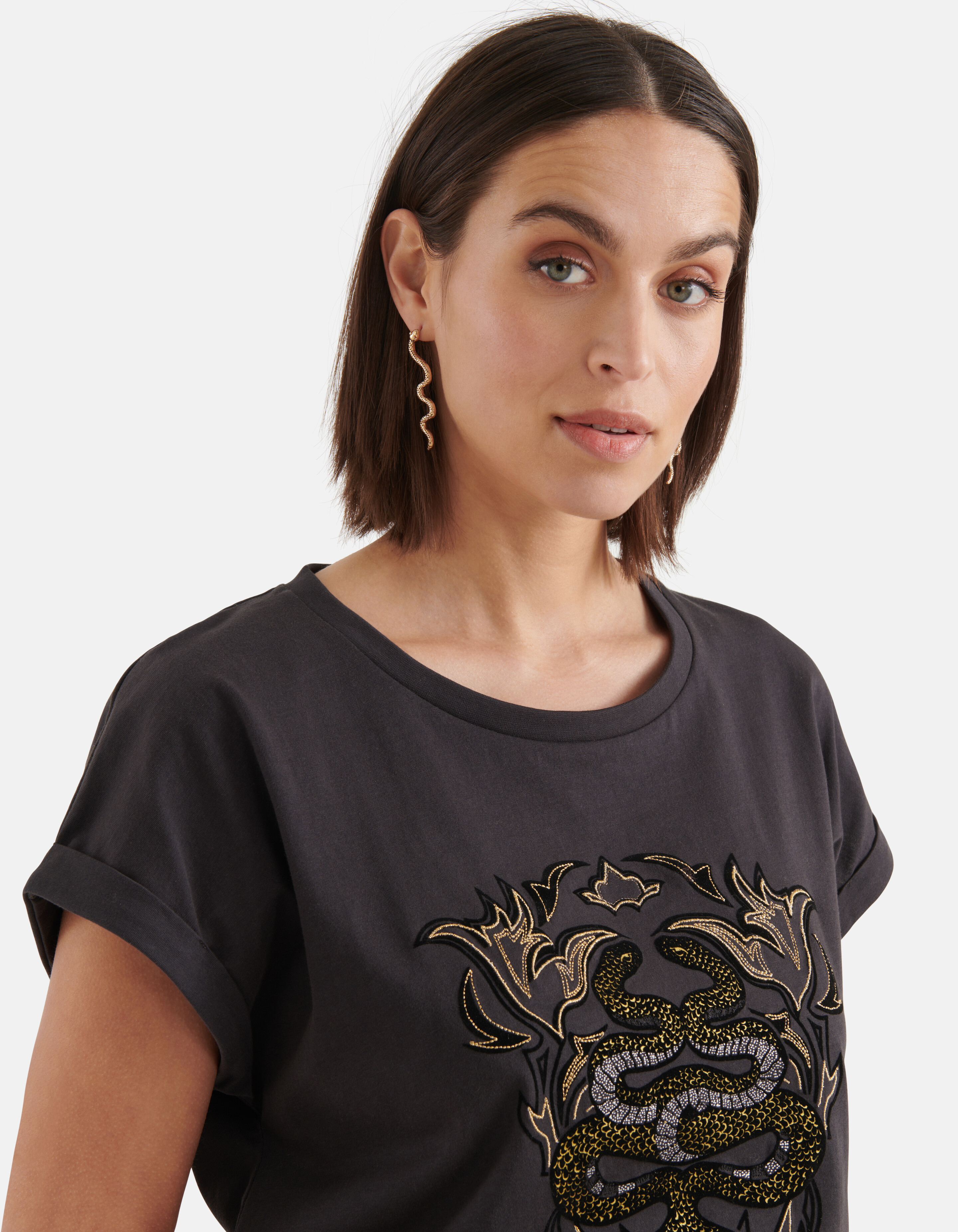 T-shirt mit Schlangenstickerei Dunkelgrau SHOEBY WOMEN