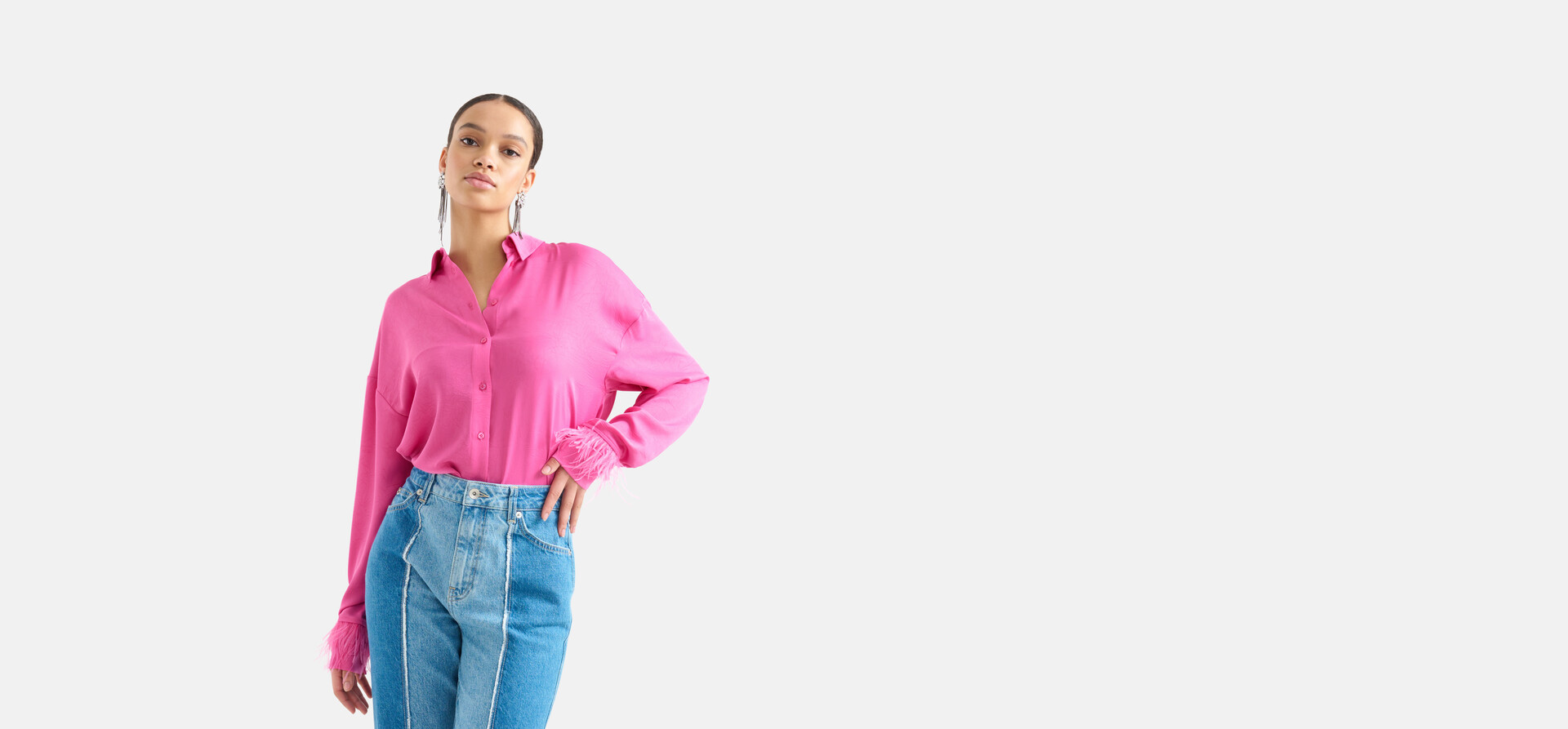 Satin Bluse mit Federn Rosa SHOEBY WOMEN