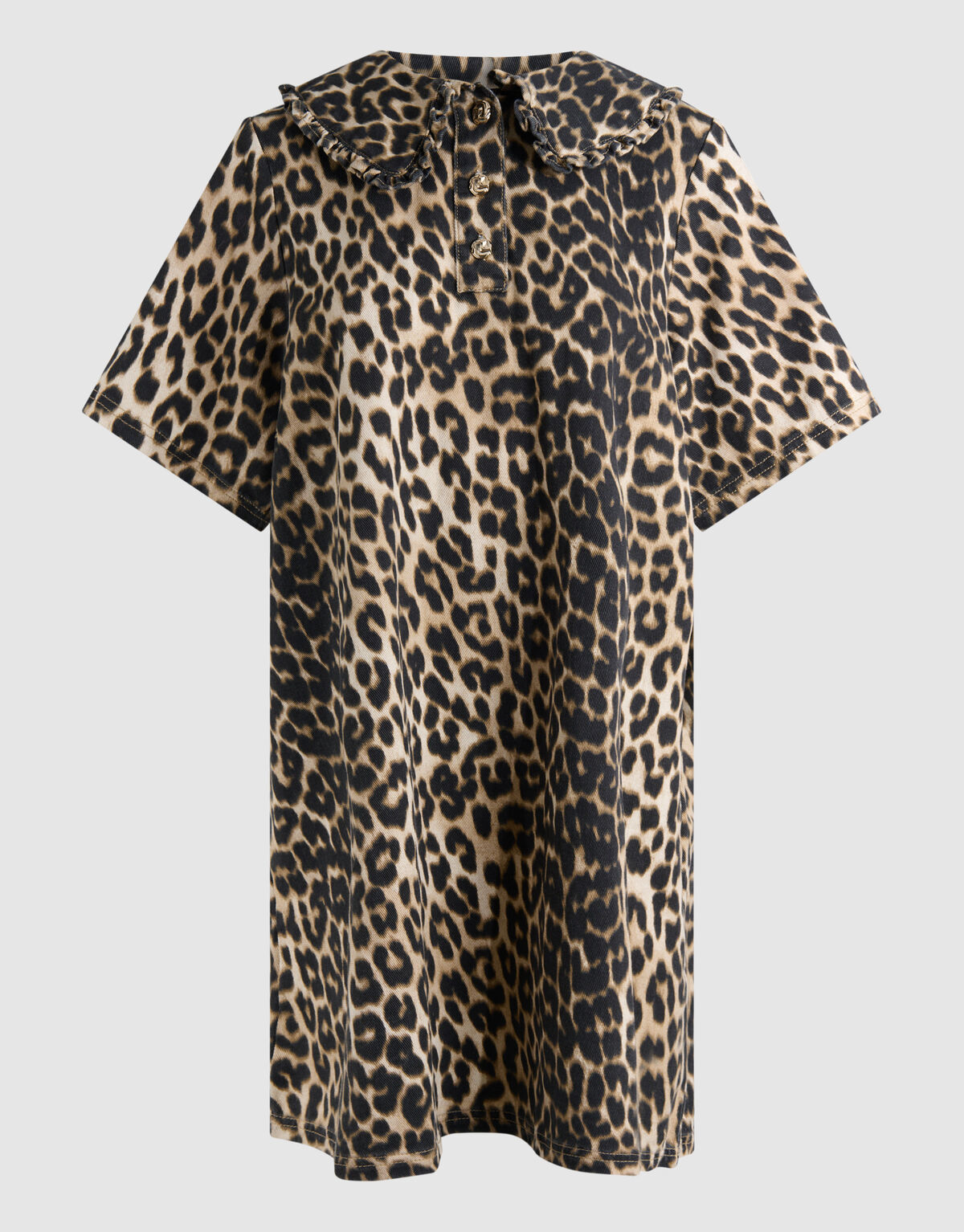 Denim-Kragen Leopard Midikleid Braun SHOEBY WOMEN