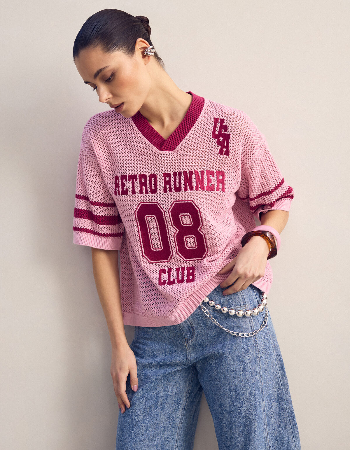 Oversized Baseball-T-Shirt Rosa SHOEBY WOMEN