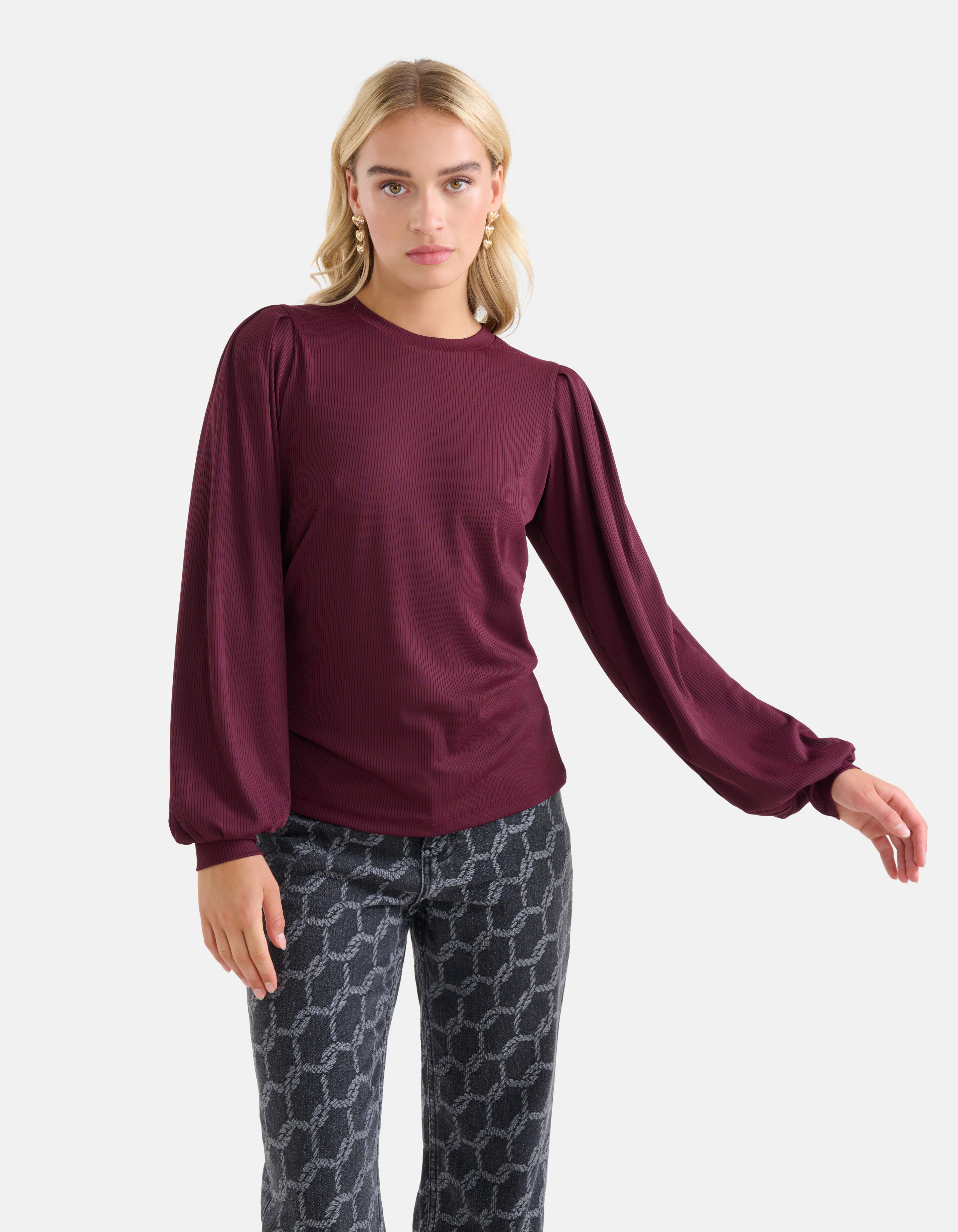 Rippstrick-Langarmshirt Bordeaux SHOEBY WOMEN