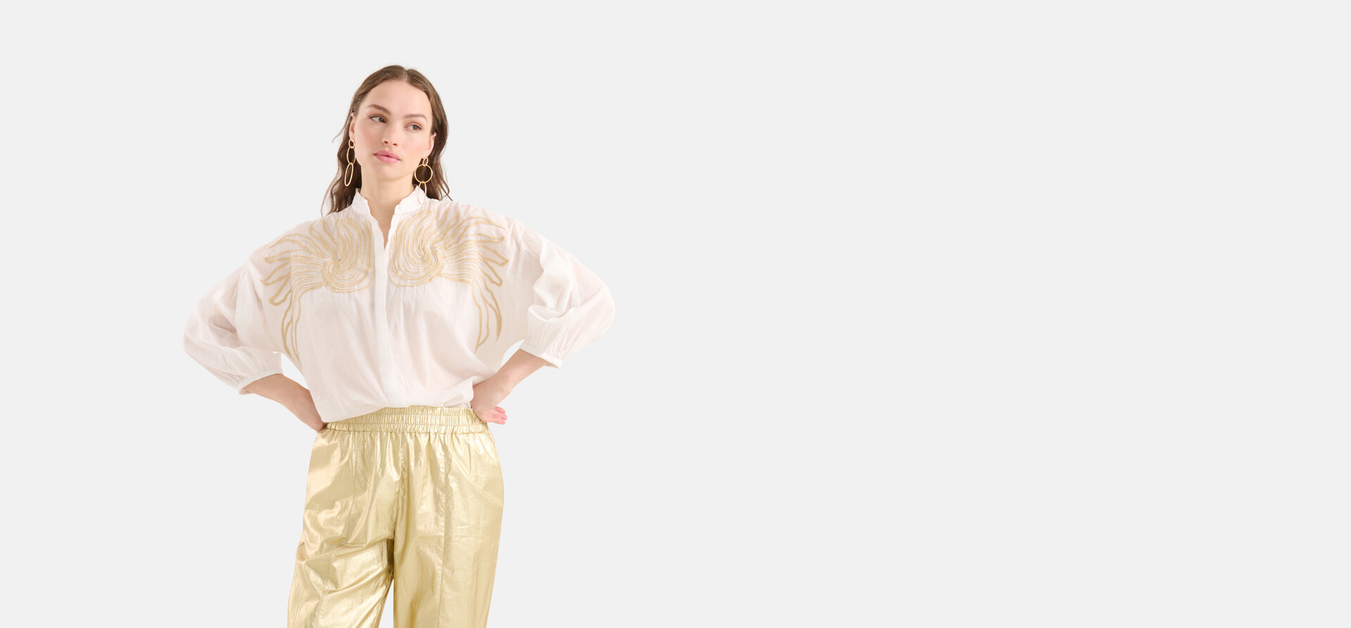 Bluse mit Stickerei Weiß SHOEBY WOMEN