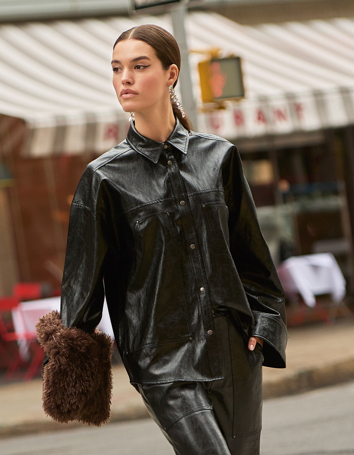 Vegane Leder-Carpenter-Bluse Schwarz SHOEBY WOMEN