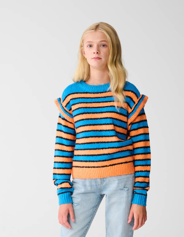 Rüschestreifen Pullover Blau/Orange SHOEBY GIRLS