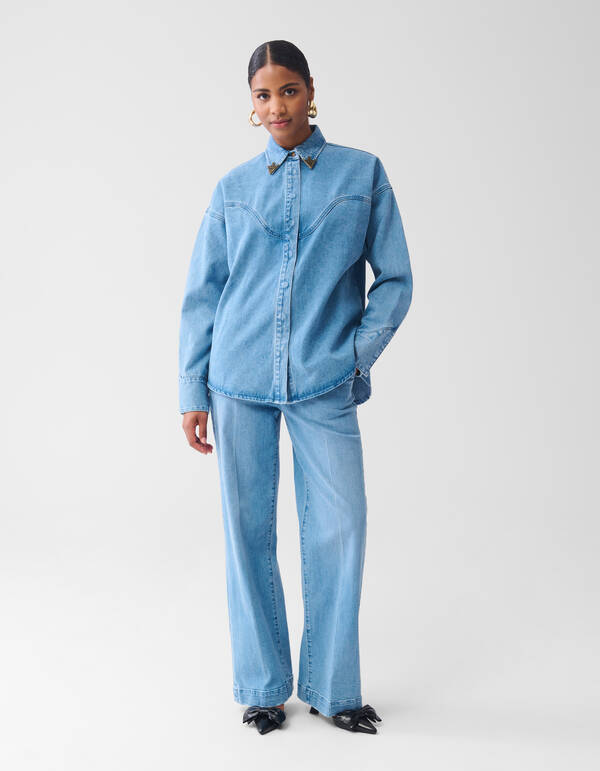 &Uuml;bergro&szlig;e Denim-Bluse Mediumstone SHOEBY WOMEN