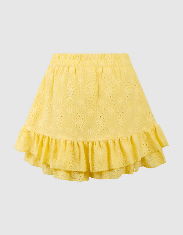 Bestickter R&uuml;schensaum Minirock Hellgelb SHOEBY GIRLS