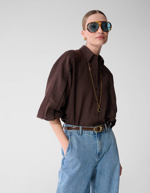 Plissierte Stickbluse Dunkelbraun von Mieke SHOEBY WOMEN