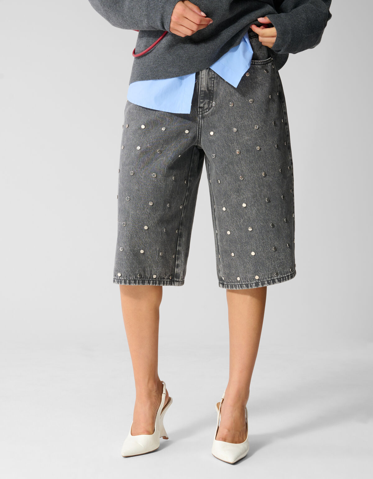 Nietenbesetzte Jeans-Shorts Grau SHOEBY WOMEN