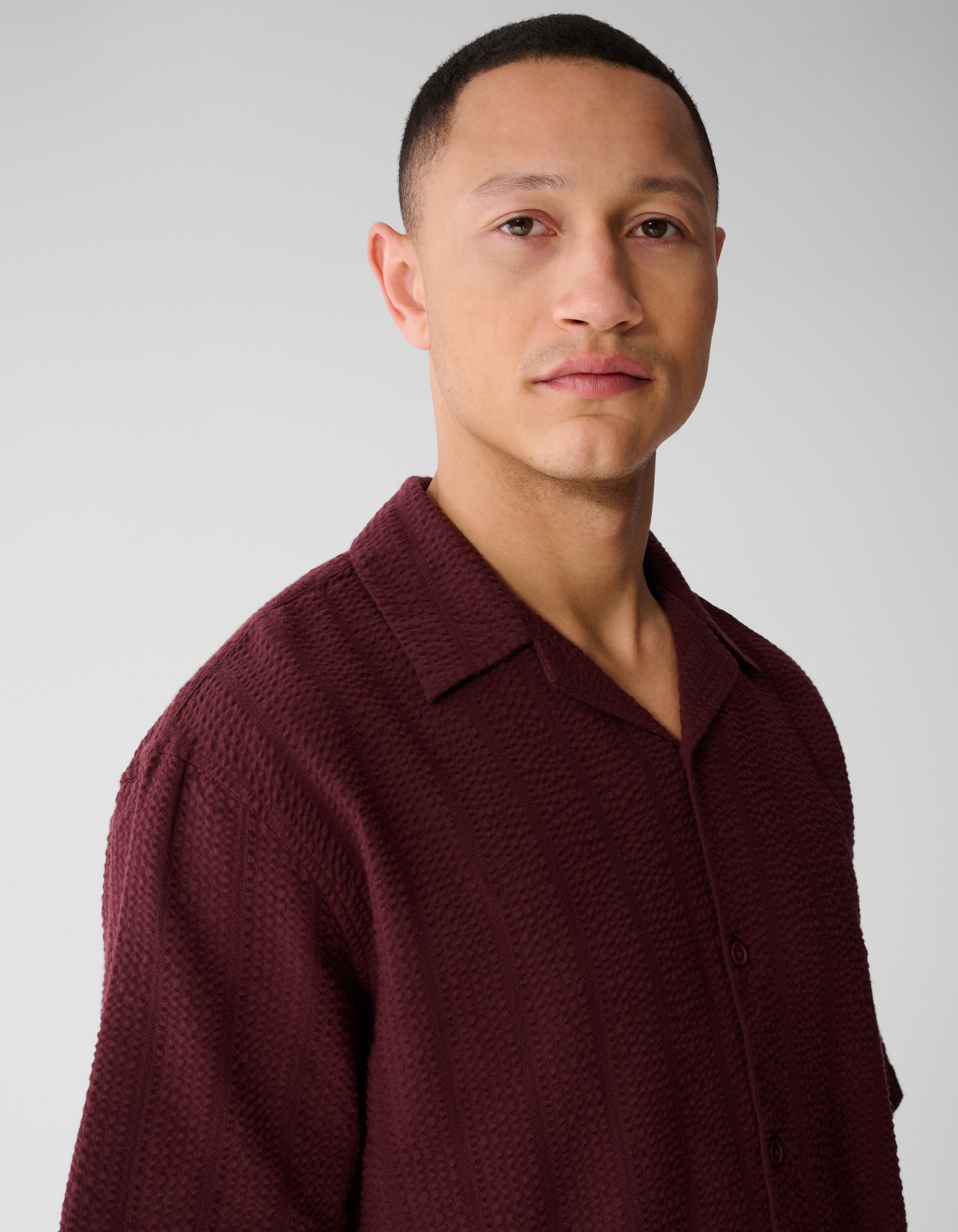 Seersucker-Streifenhemd Dunkelrot SHOEBY MEN