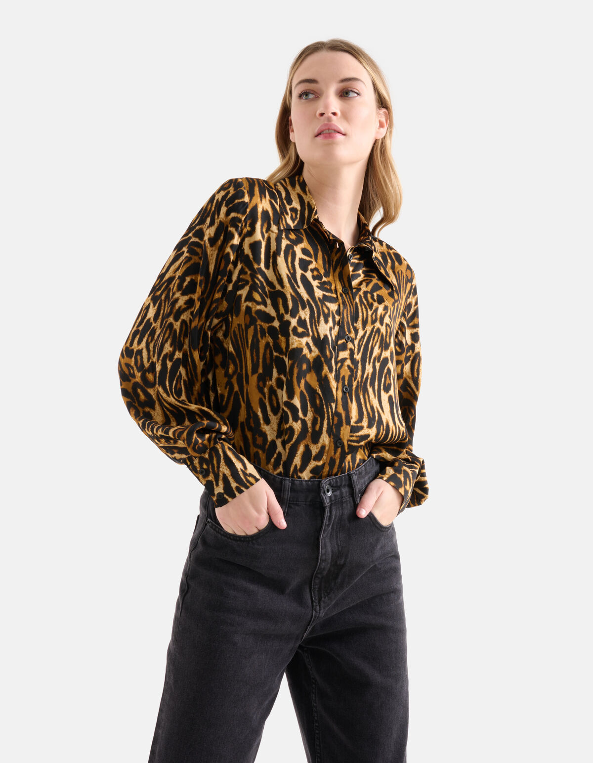 Satin Bluse mit Leopardenmuster Braun SHOEBY WOMEN