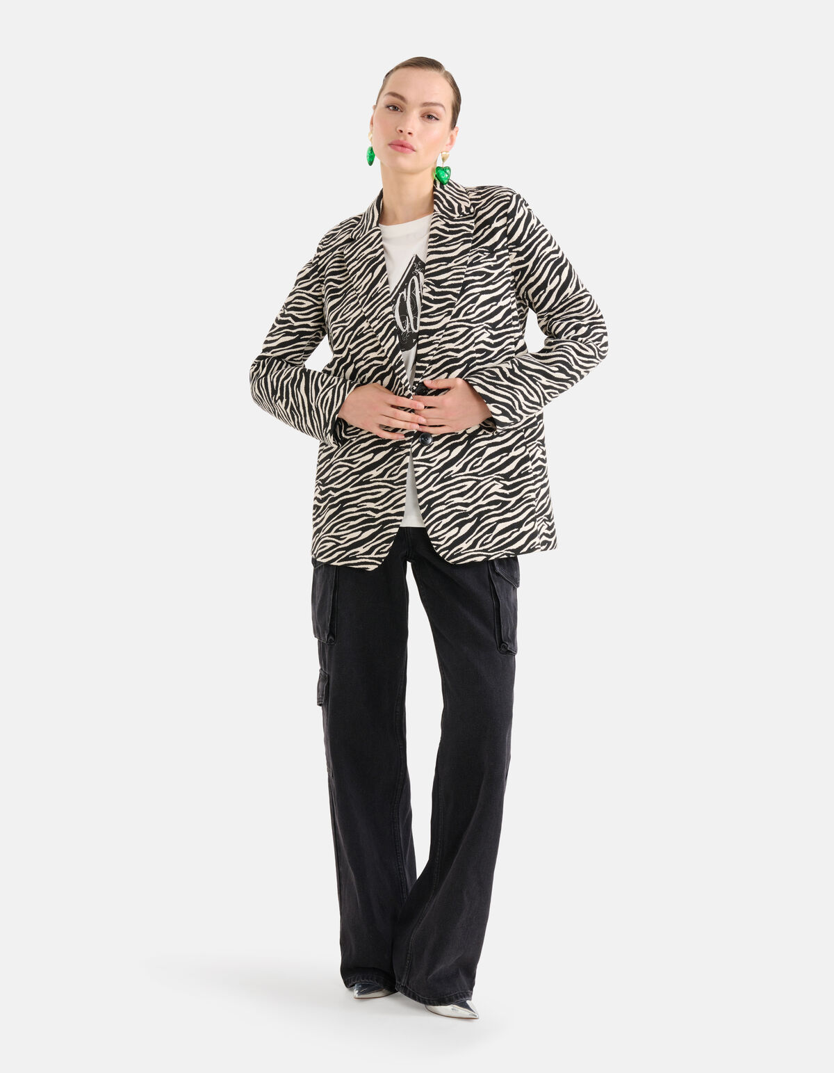Jacquard Zebra Print Blazer Schwarz/Weiß SHOEBY WOMEN