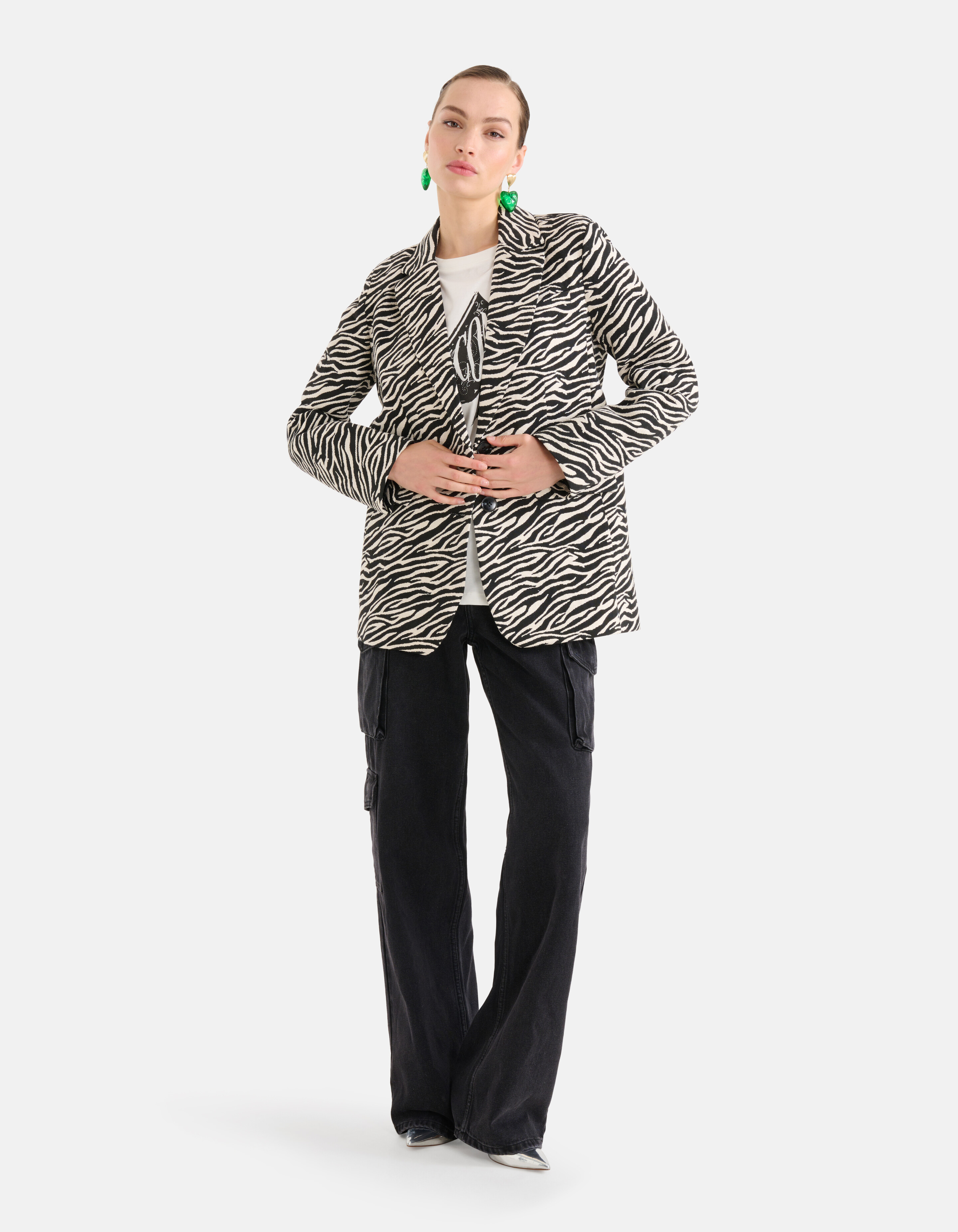 Jacquard Zebra Print Blazer Schwarz/Weiß SHOEBY WOMEN