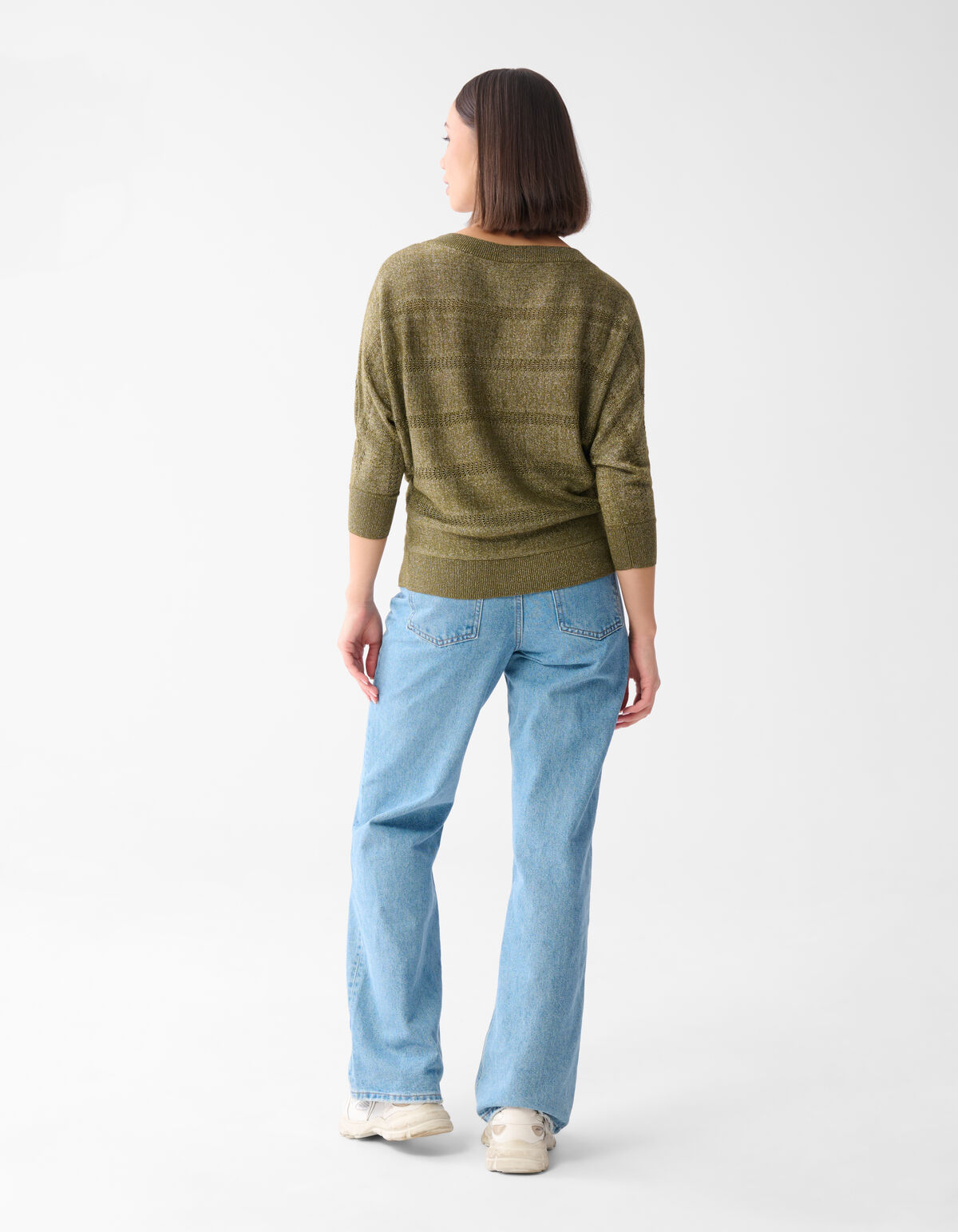Glitzer ajour Fledermausärmel Pullover grün SHOEBY WOMEN