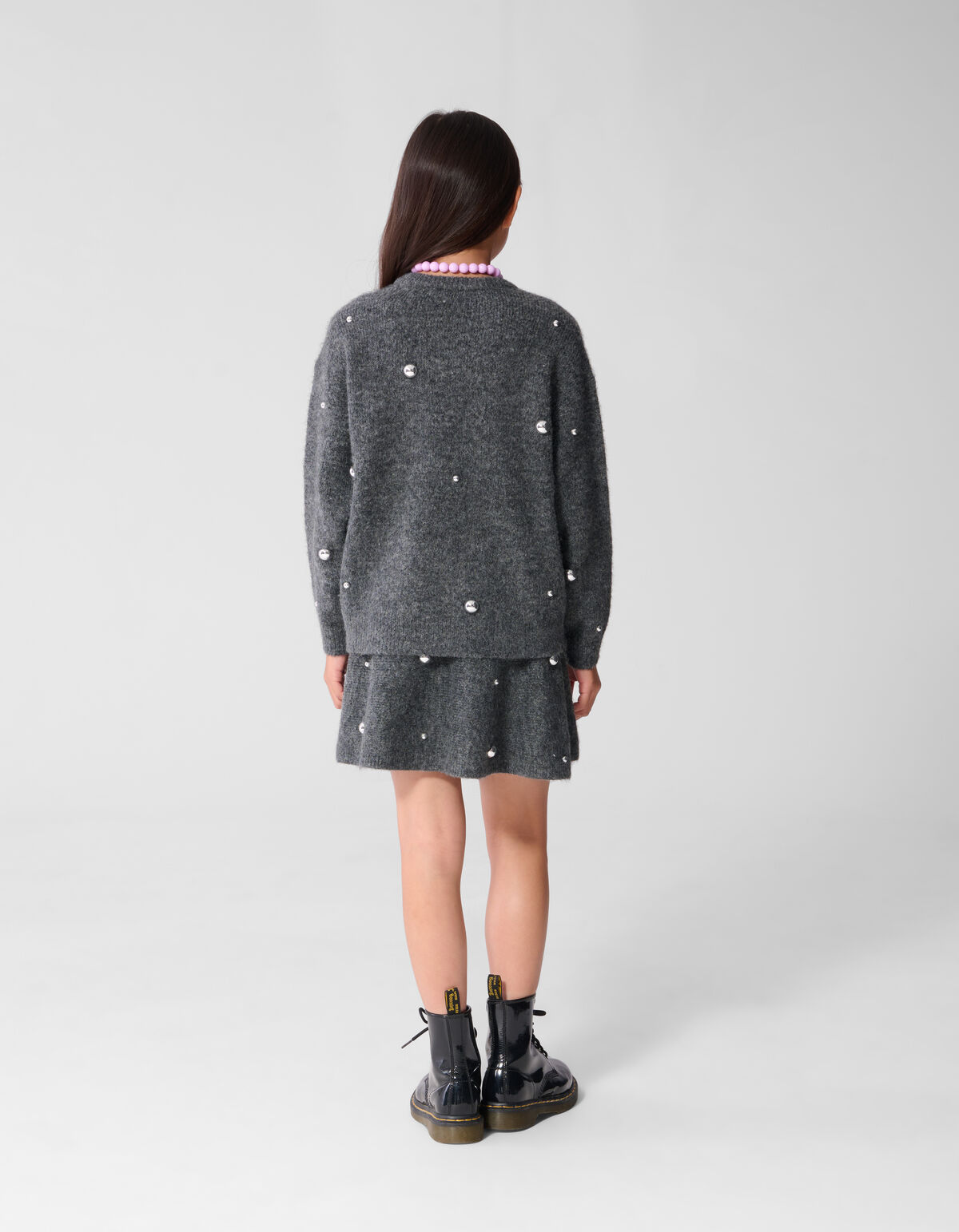 Gestrickter Minirock mit Nieten Grau SHOEBY GIRLS