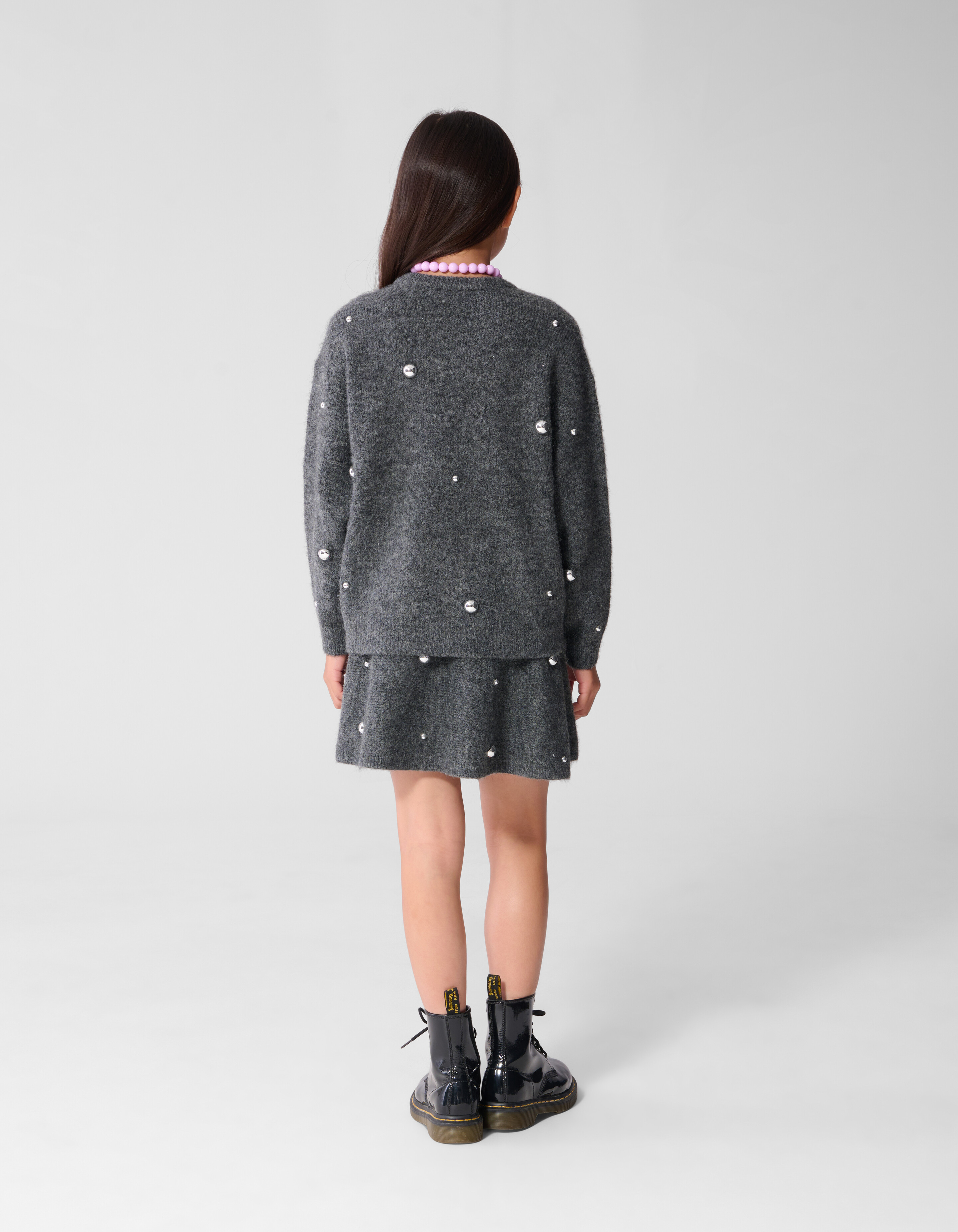 Gestrickter Minirock mit Nieten Grau SHOEBY GIRLS
