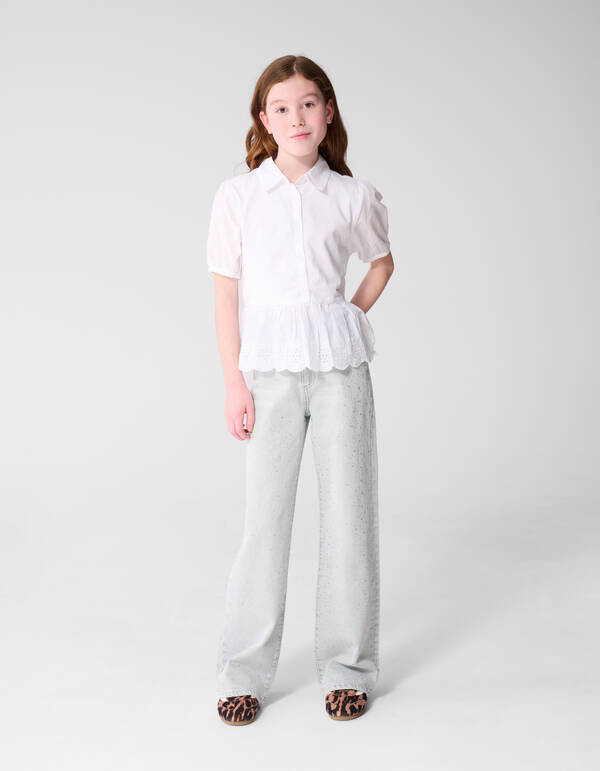 Bestickte R&uuml;schenbluse Wei&szlig; SHOEBY GIRLS