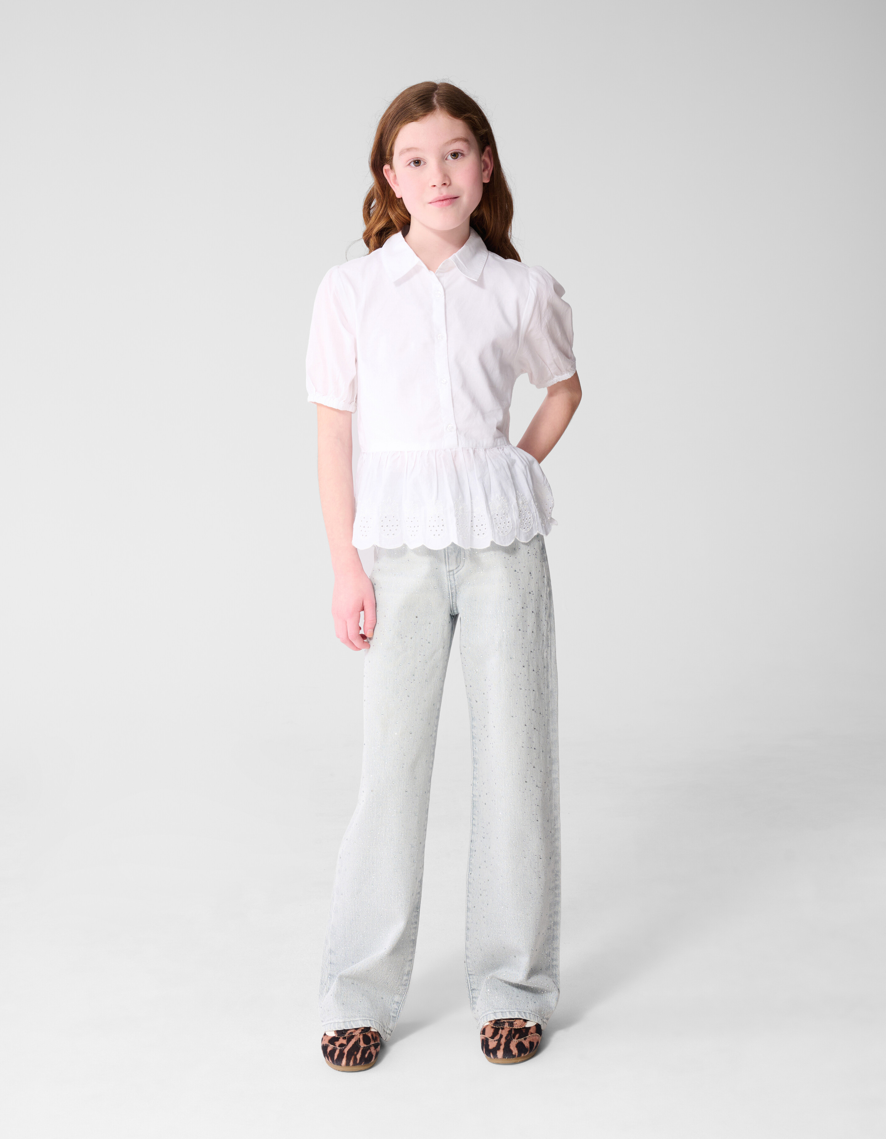 Bestickte R&uuml;schenbluse Wei&szlig; SHOEBY GIRLS