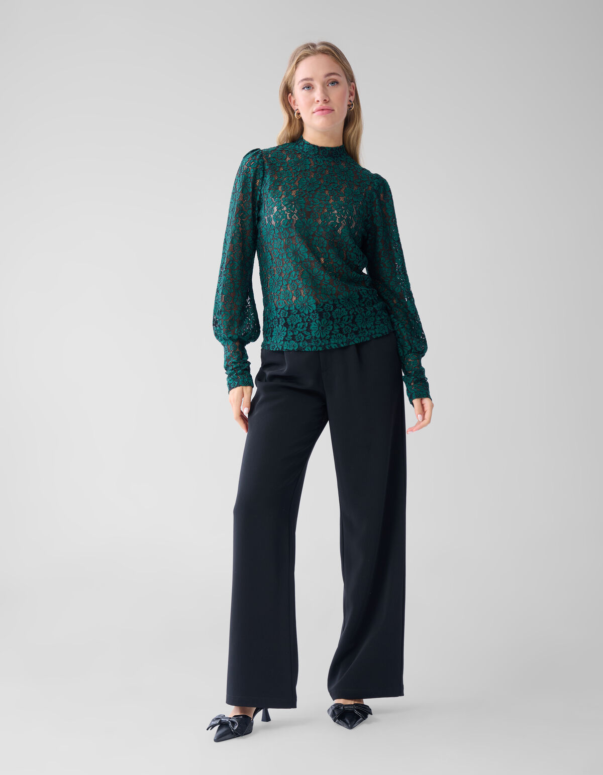 Two Tone Lace Top Dunkelgrün SHOEBY WOMEN