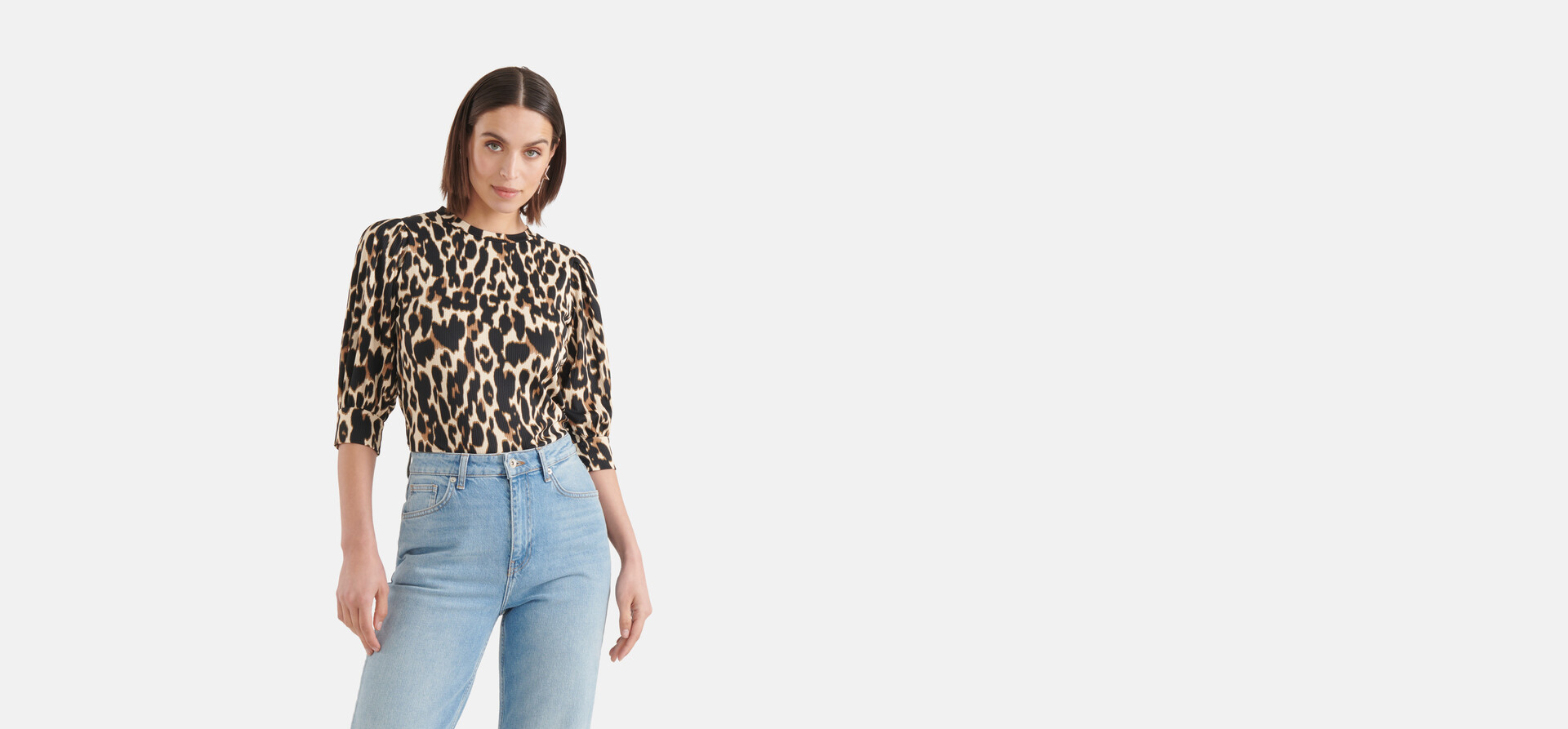 Rib Top mit Leopardenmuster Schwarz SHOEBY WOMEN