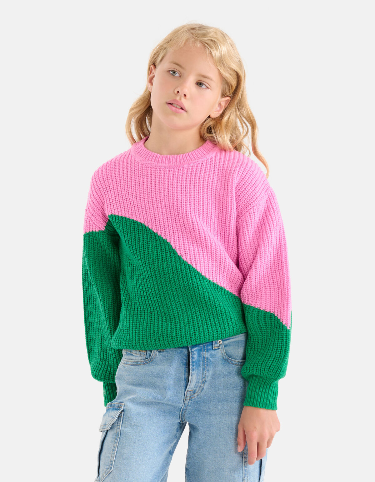 Colorblock Pullover Grün/Rosa SHOEBY GIRLS