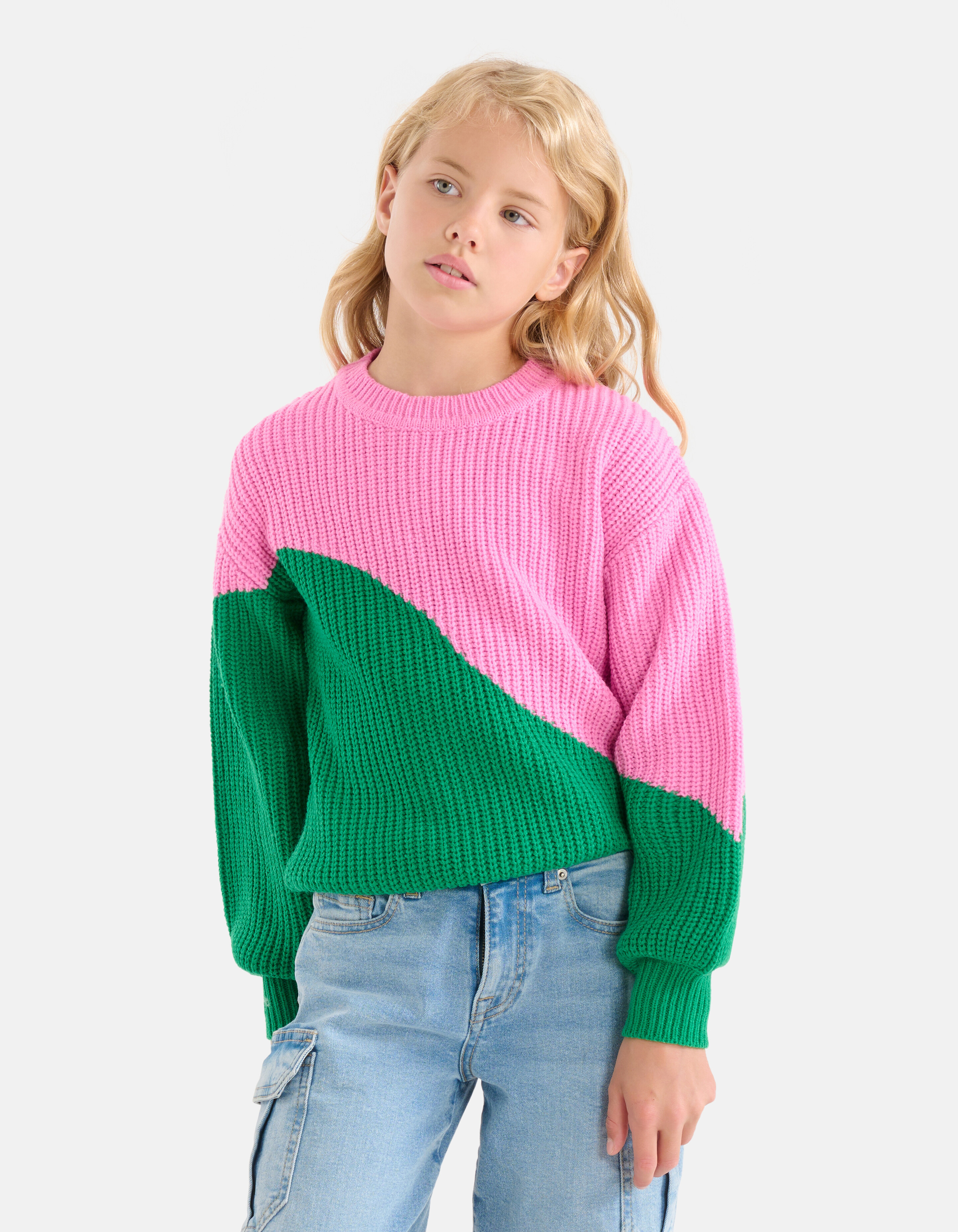 Colorblock Trui Groen/Roze SHOEBY GIRLS