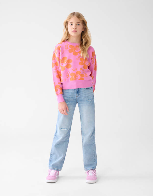 Zerstörte Straight Leg Jeans Blauw SHOEBY GIRLS