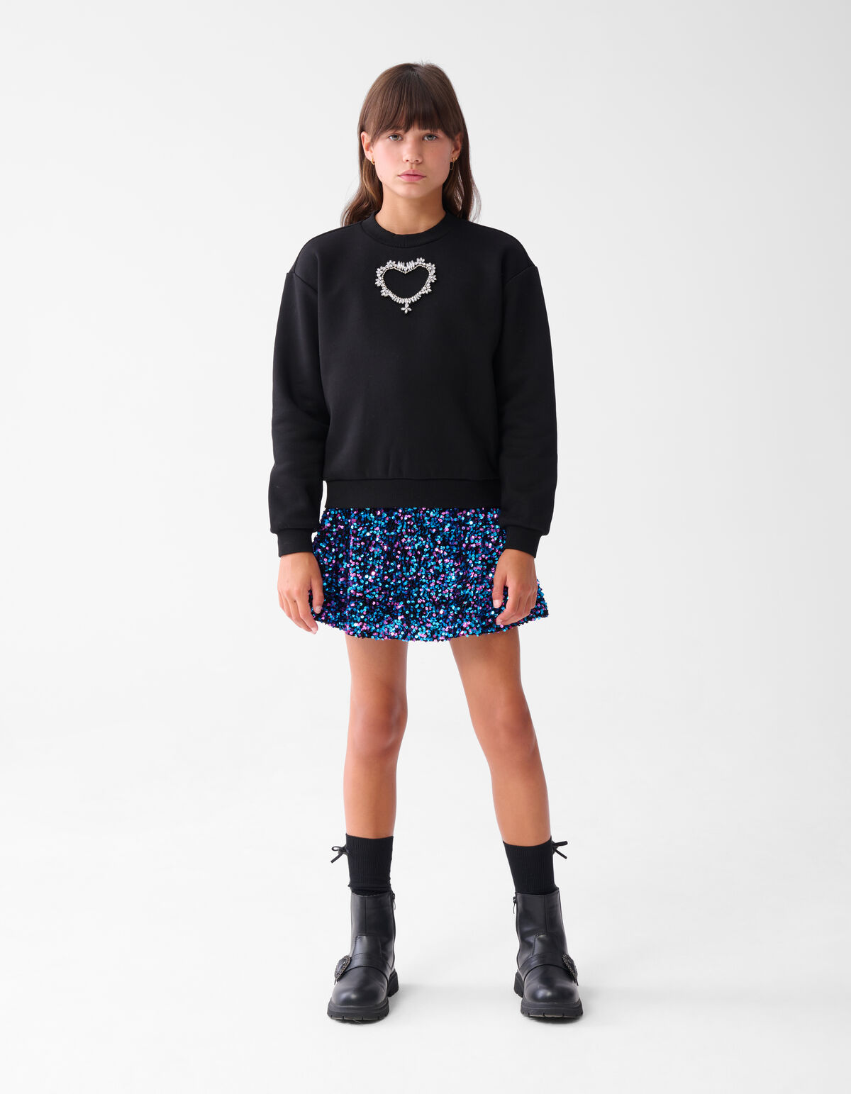 Strass Herz Pullover Schwarz SHOEBY GIRLS