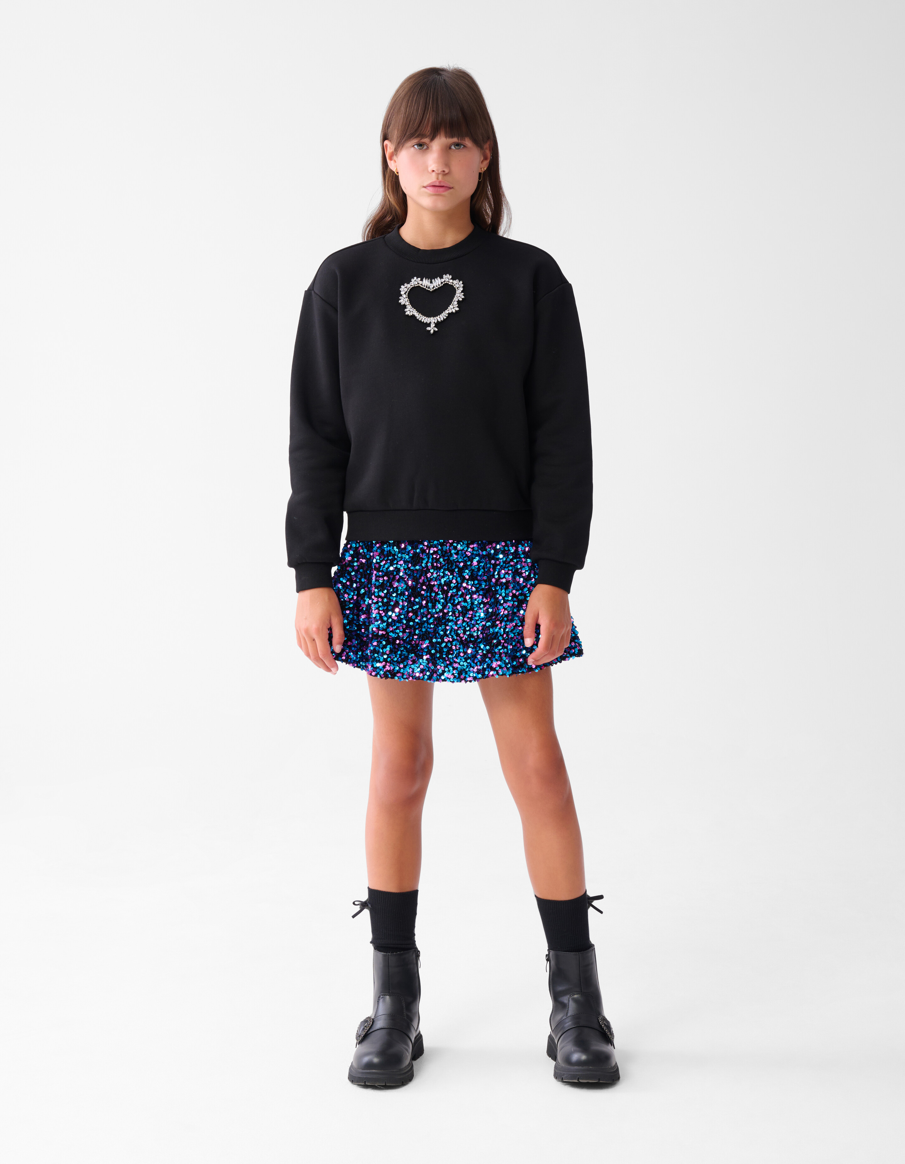 Strass Herz Pullover Schwarz SHOEBY GIRLS