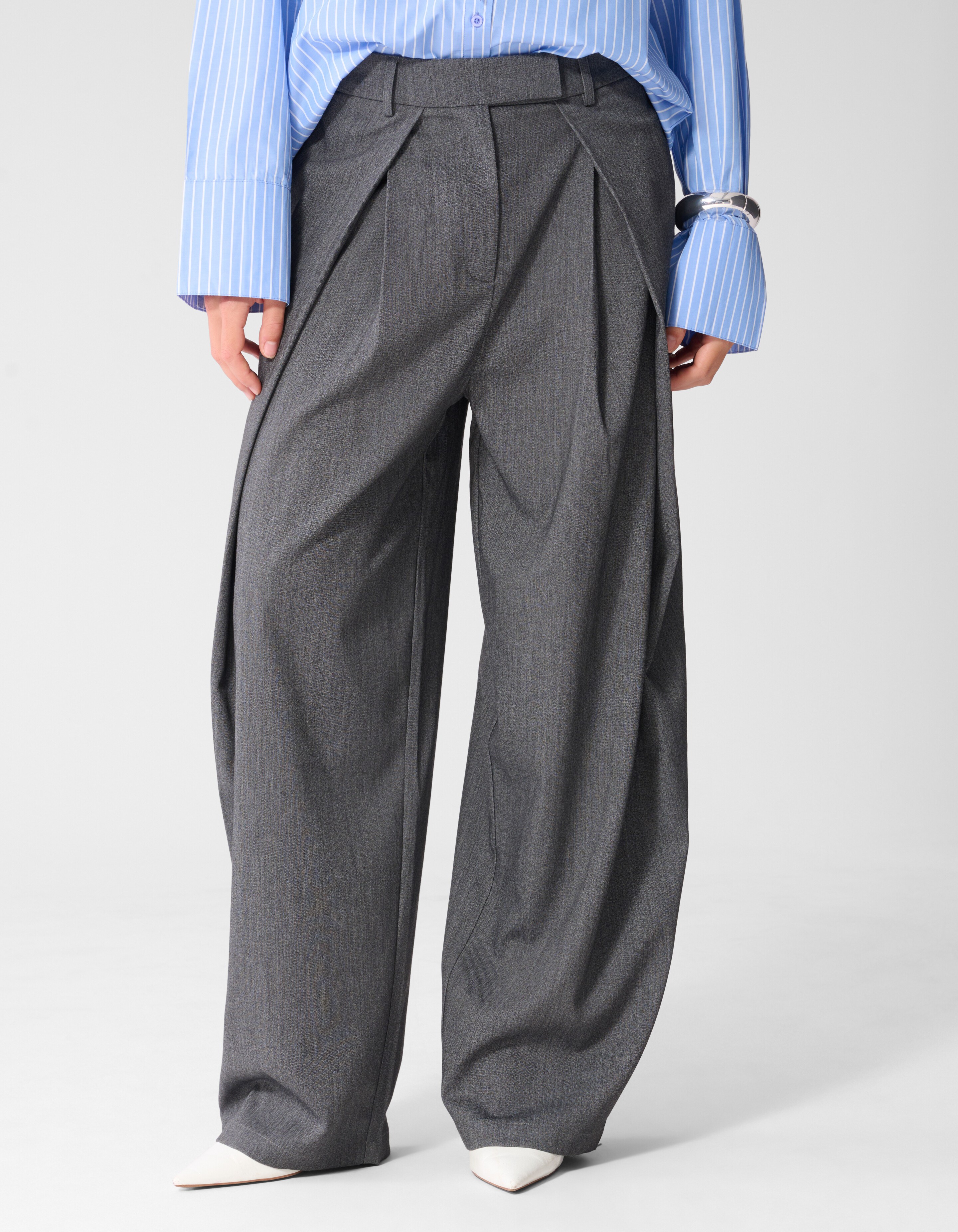 Pleated Flap Wide Leg Hose Grau SHOEBY WOMEN
