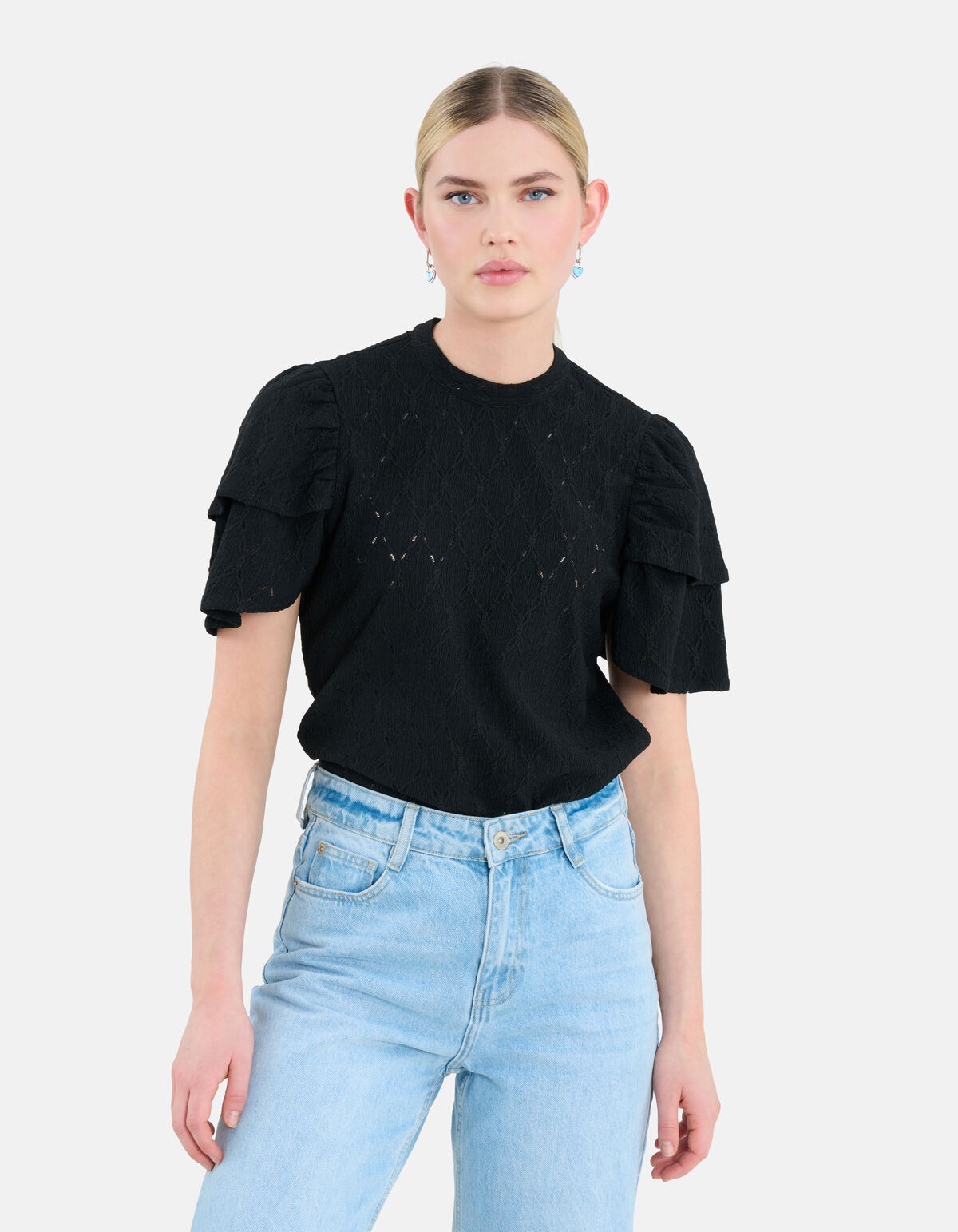 Ajour Ruffle Top Schwarz SHOEBY WOMEN