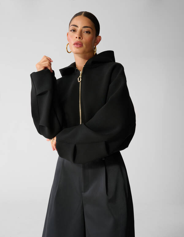 Zipper Hood Strickjacke Schwarz SHOEBY WOMEN