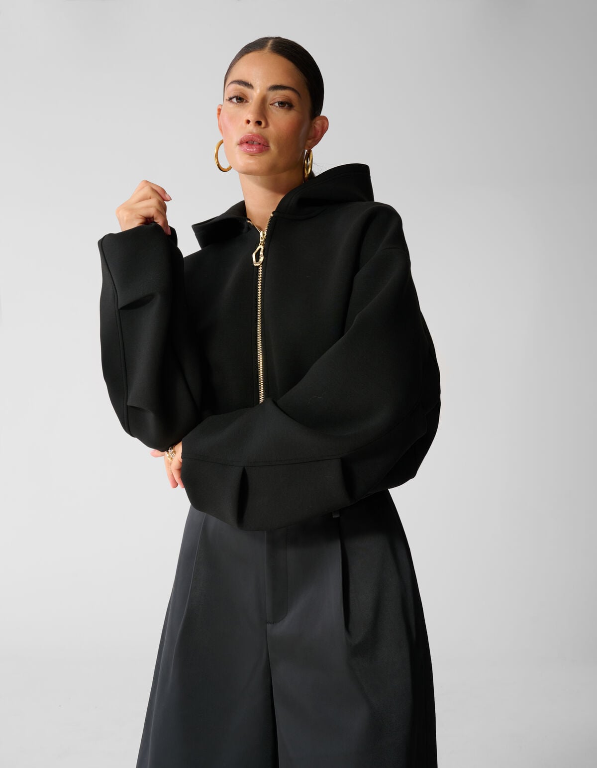 Zipper Hood Strickjacke Schwarz SHOEBY WOMEN