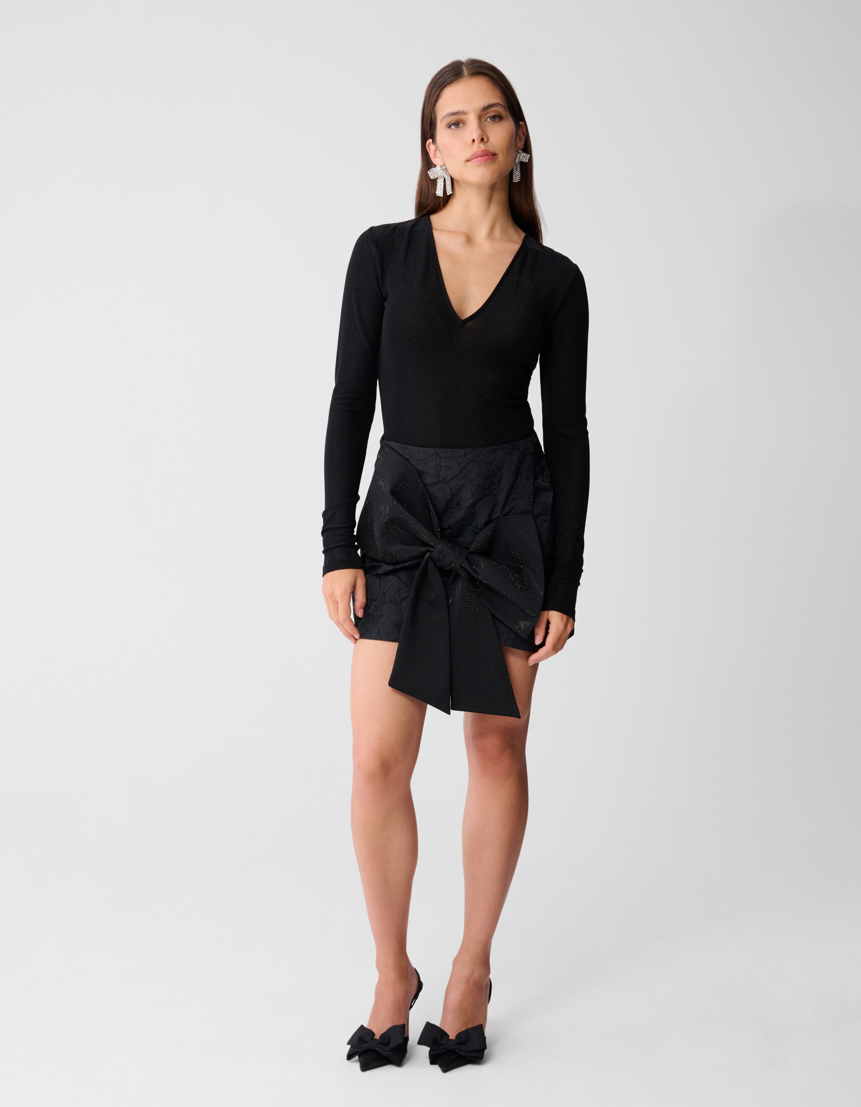 Glitzer-Body mit V-Ausschnitt, schwarz SHOEBY WOMEN